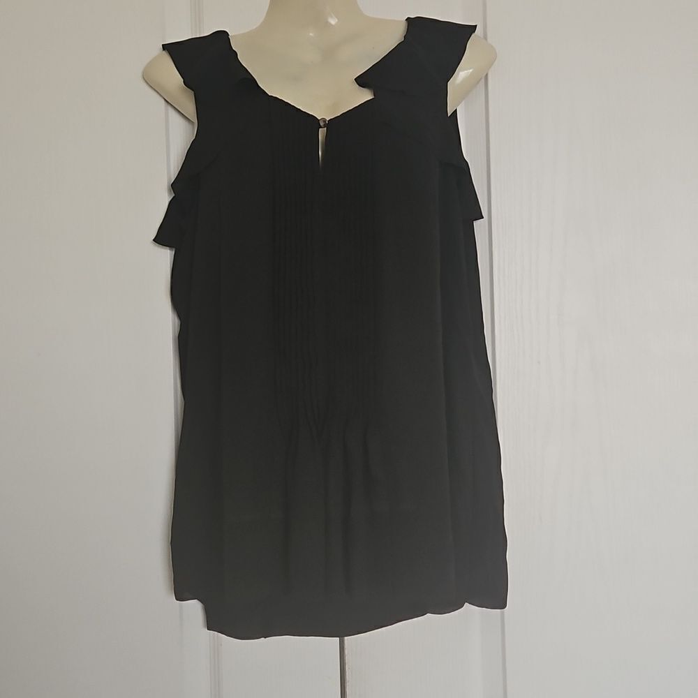 Banana Republic Sheer Sleeveless Ruffled Pleated Summer Top Black Small